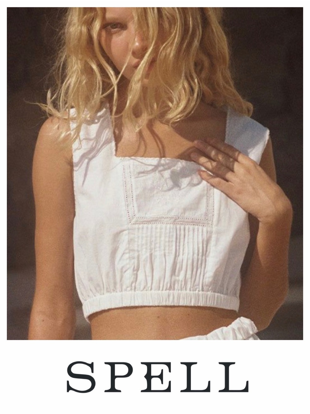 Spell Etoile Organic White Cotton Embroidered Crop Top M